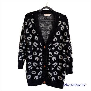 Simply Couture Cozy Leopard Cardigan Sweater Button Up, Large